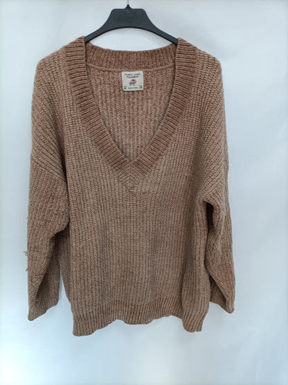 PULL&BEAR. Jersey camel oversized T.s