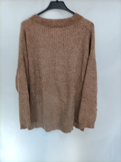 PULL&BEAR. Jersey camel oversized T.s