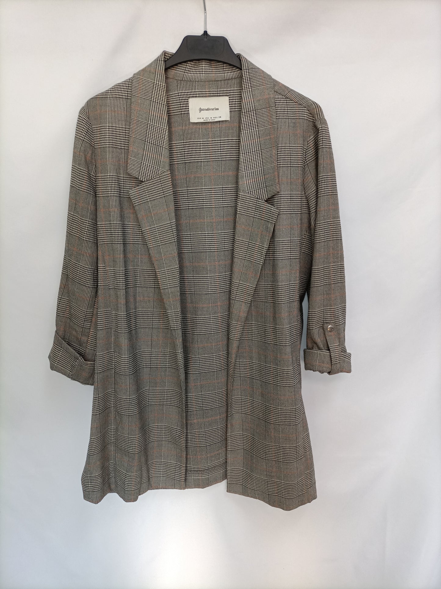 STRADIVARIUS. Blazer gris cuadros  T.m