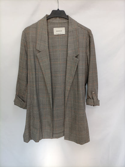 STRADIVARIUS. Blazer gris cuadros  T.m