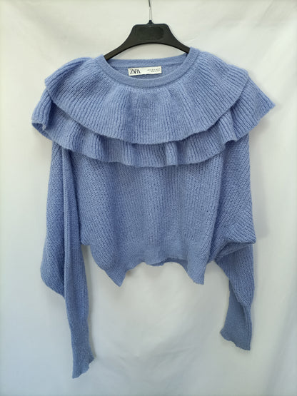 ZARA. Jersey azul volante T.s