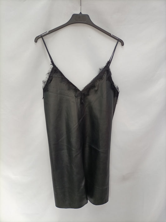 GOLDEN PARÍS. Vestido lencero polipiel T.s