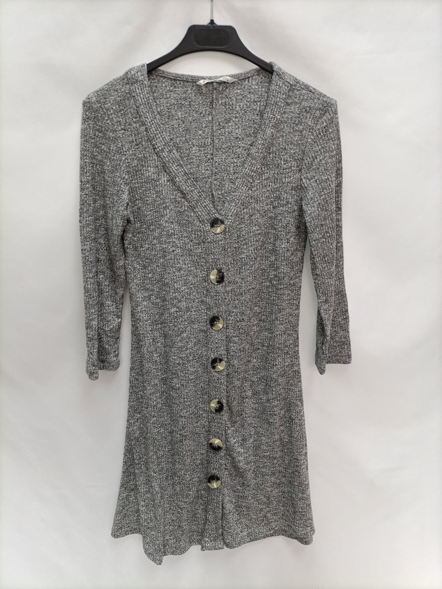 STRADIVARIUS. Vestido gris jaspeado T.L