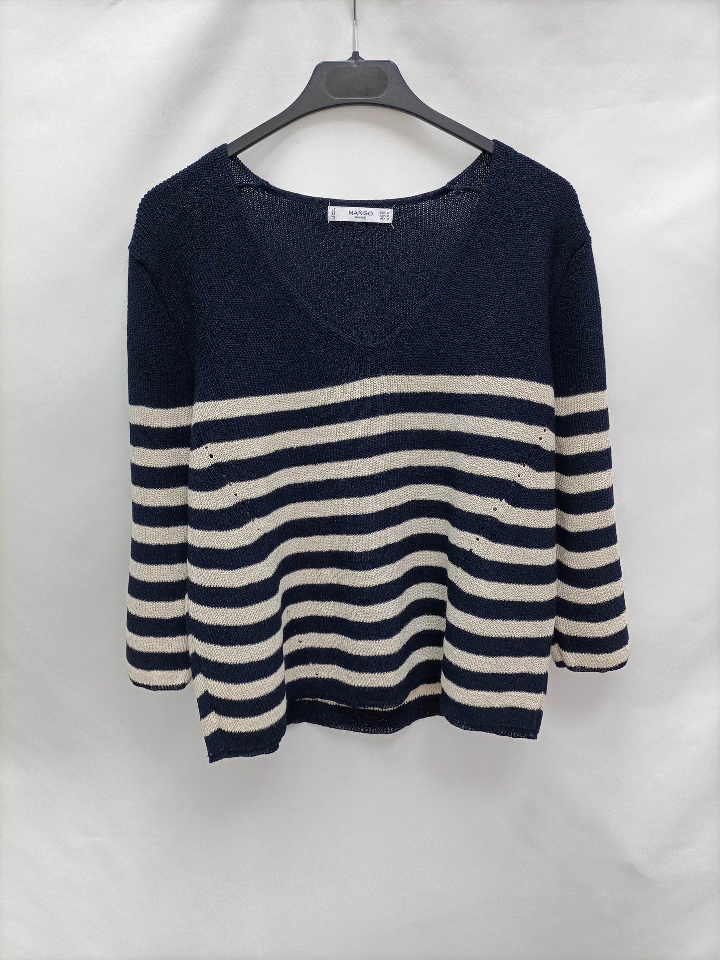 MANGO. Jersey rayas beige y azul T.m