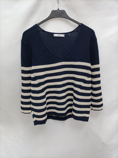 MANGO. Jersey rayas beige y azul T.m