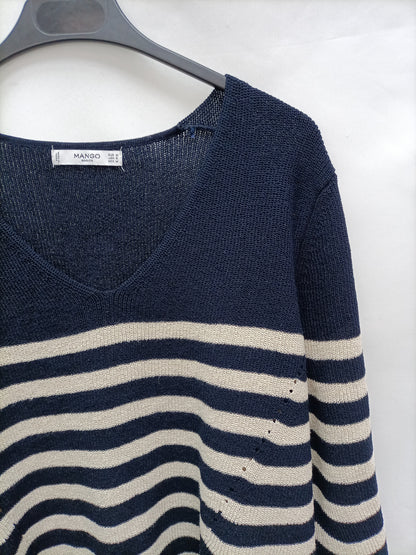 MANGO. Jersey rayas beige y azul T.m