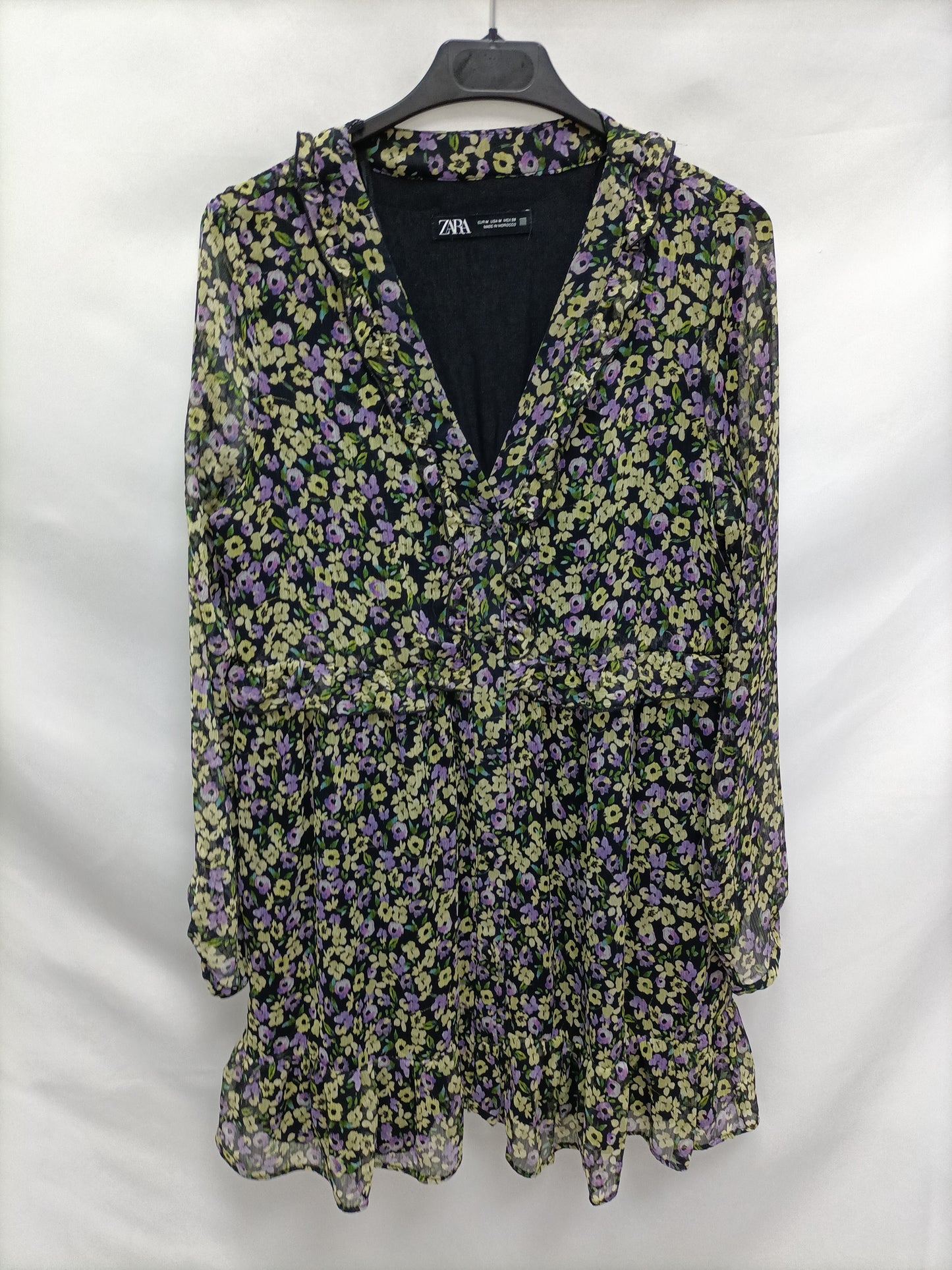 ZARA. Vestido corto flores T.m