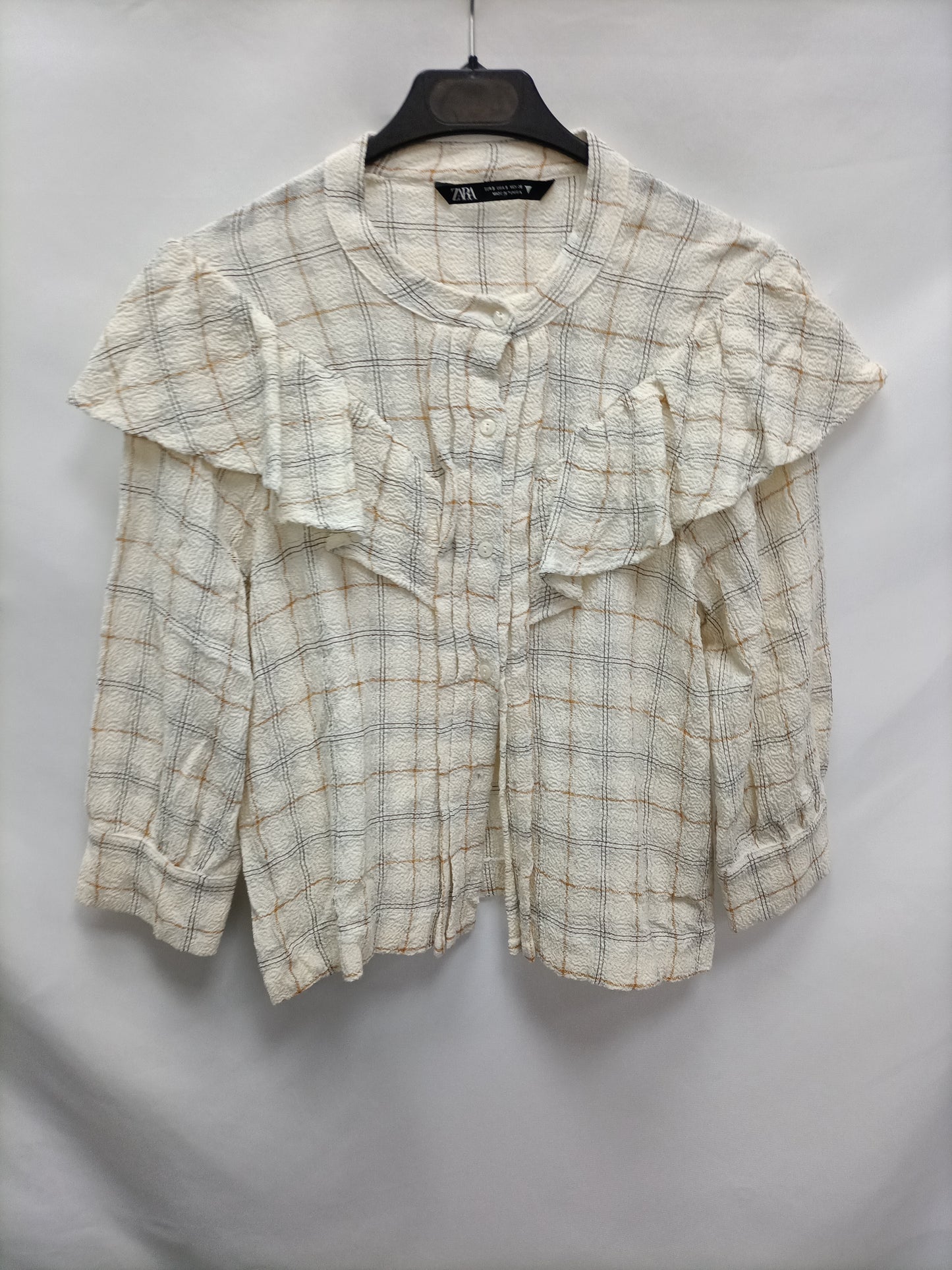 ZARA. Blusa beige cuadros  T.s
