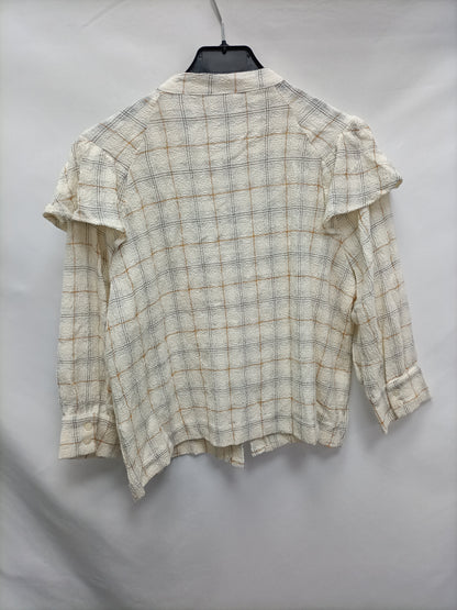 ZARA. Blusa beige cuadros  T.s