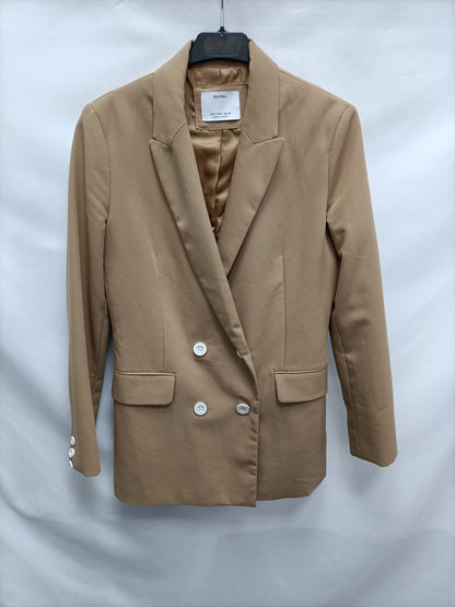 BERSHKA. Camel double-breasted blazer Ts
