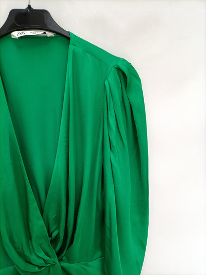 ZARA. Blusa verde cruzada T. s