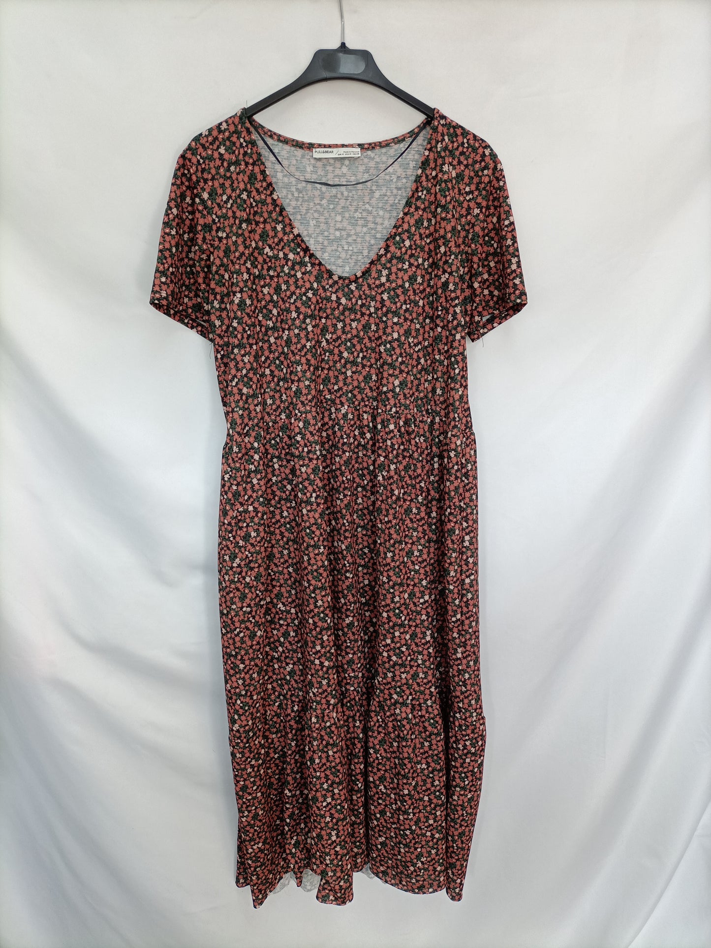 PULL&BEAR. Vestido flores largo T.m