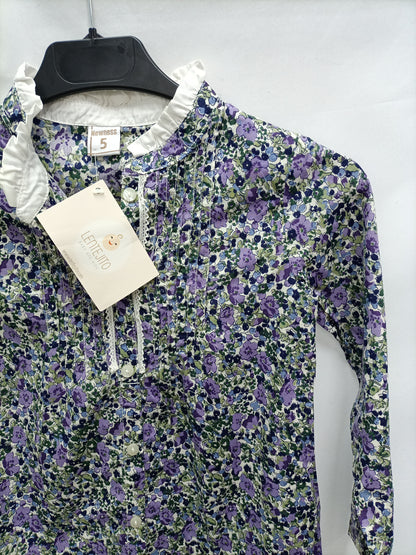 LENTEJITO. Purple floral shirt, size 5 years
