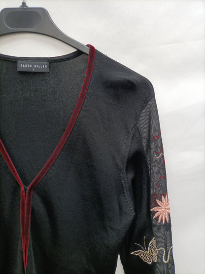 KAREN MILLEN. top negro bordado T.1(s)