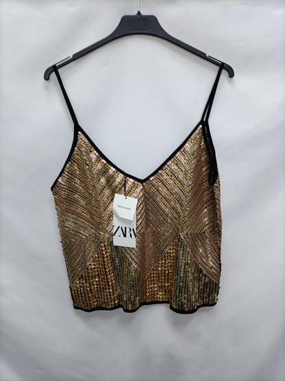 ZARA. Flowy sequin top Ts