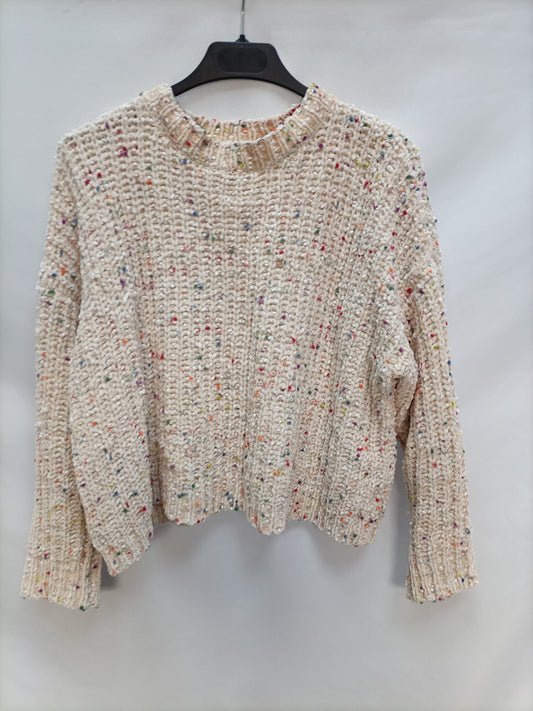 BERSHKA. Jersey beige hilos Colores T.s