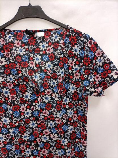H&M. Vestido midi flores T.36
