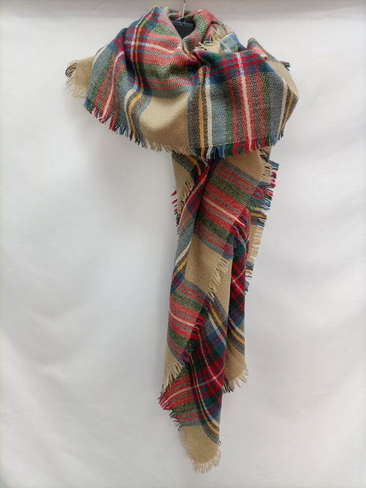 OTRAS. Bufanda beige cuadros