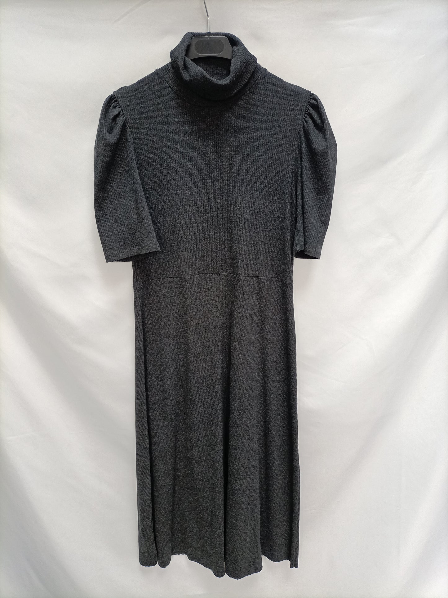 ZARA. Vestido gris canale mangas abullonadas T.L