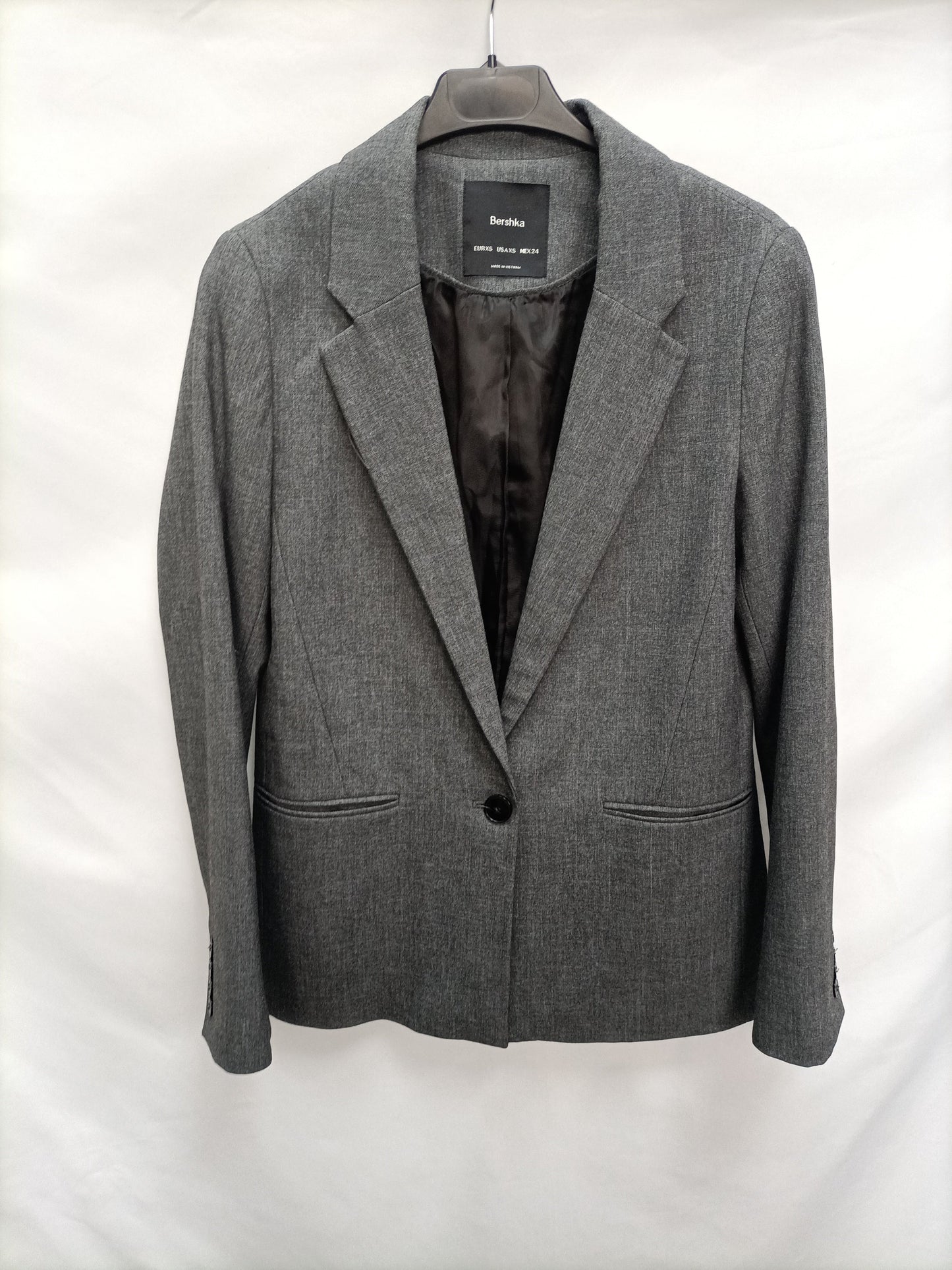 BERSHKA. Chaqueta americana gris oscuro T.xs