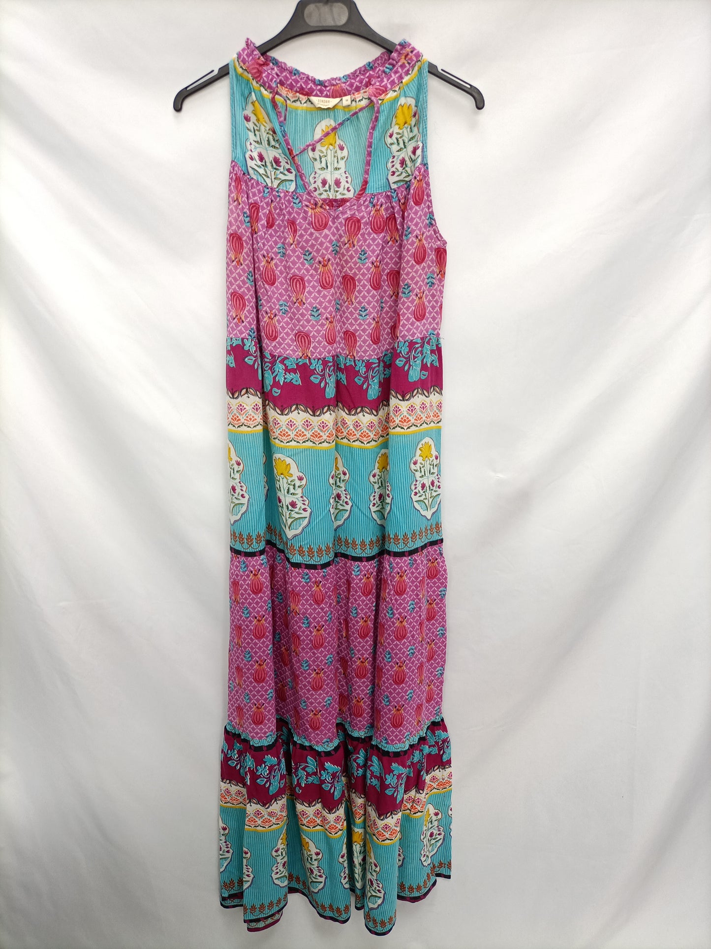 ZENDRA. Vestido flores turquesa y rosa T.m