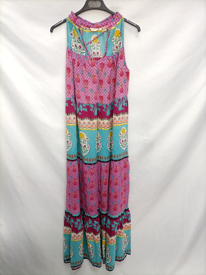 ZENDRA. Vestido flores turquesa y rosa T.m