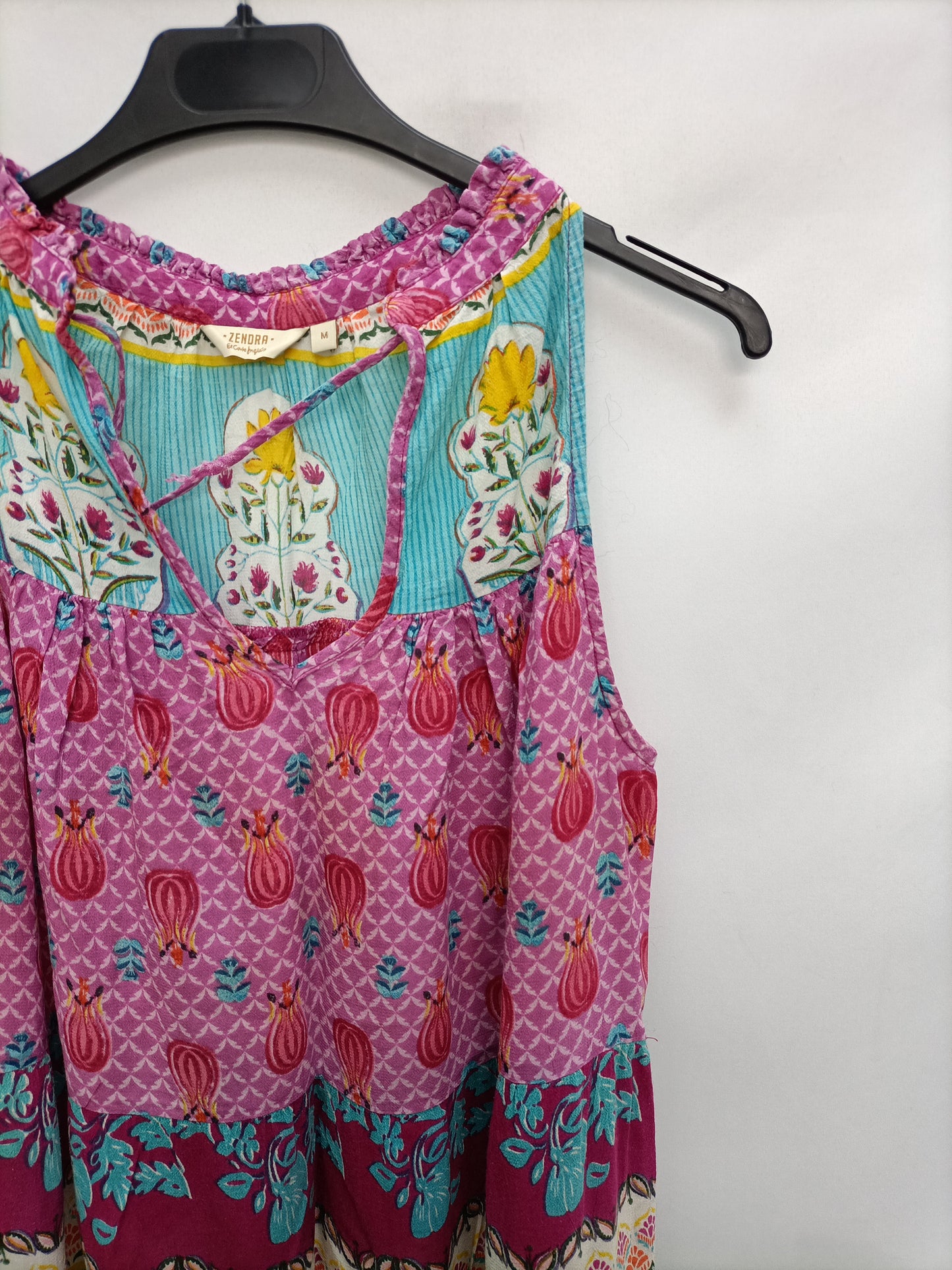 ZENDRA. Vestido flores turquesa y rosa T.m