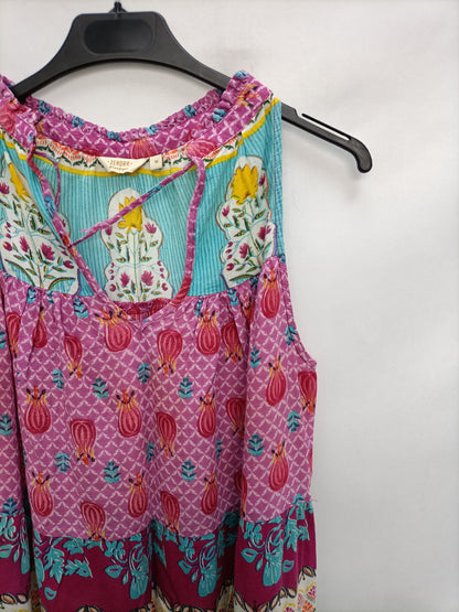 ZENDRA. Vestido flores turquesa y rosa T.m