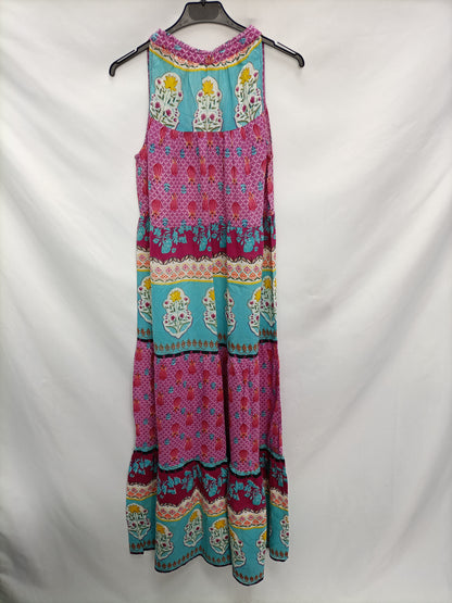 ZENDRA. Vestido flores turquesa y rosa T.m