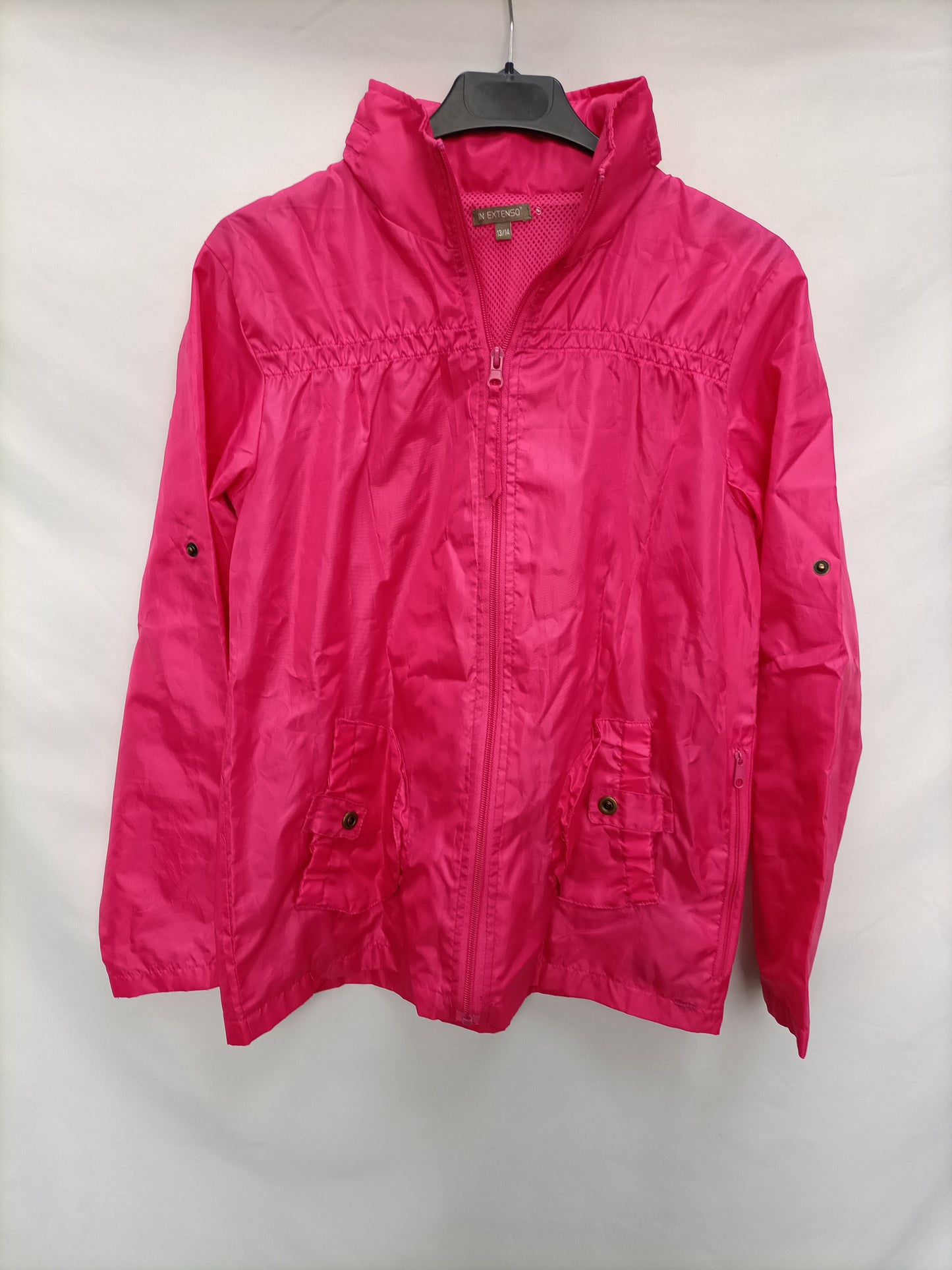 IN EXTENDED. Pink waterproof parka S. 13-14 years