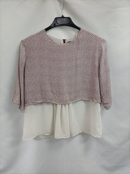 ZARA. Blusa dos texturas T.s