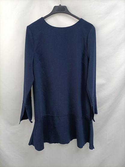 MANGO. Vestido azul volante T.m