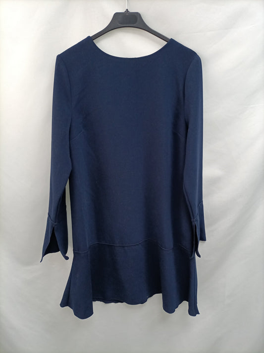 MANGO. Vestido azul volante T.m