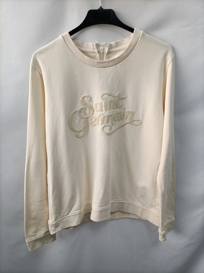 MKT STUDIO. Beige sweatshirt with letters T. M
