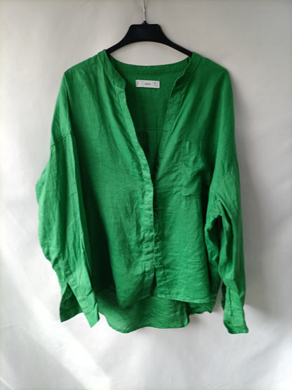 MANGO.Camisa verde lino T.m