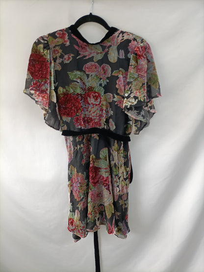 ZARA. Vestido flores terciopelo T.m