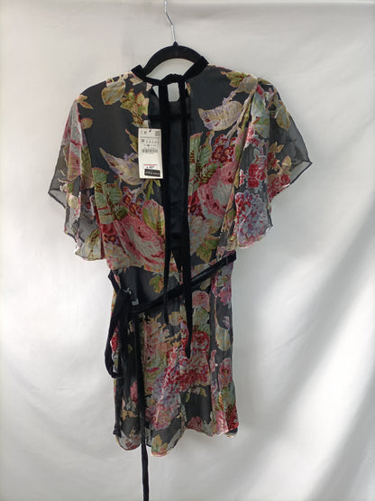 ZARA. Vestido flores terciopelo T.m