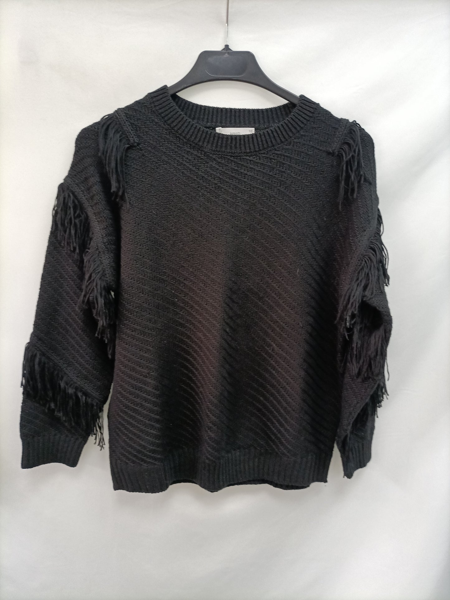 marketMANGO. Jersey negro flecos T.12(xs)