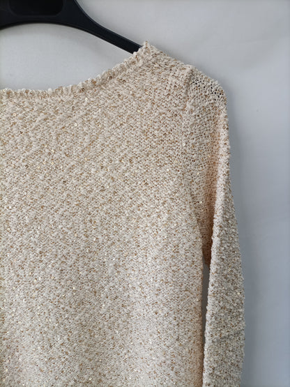 ZARA. Jersey beige lentejuelas T.s