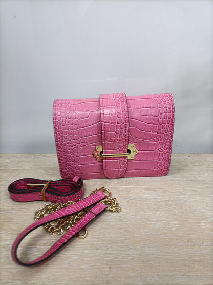 GENUINE LEATHER. Bolso rosa piel