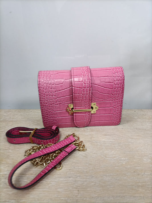 GENUINE LEATHER. Bolso rosa piel