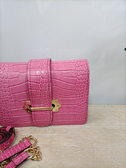 GENUINE LEATHER. Bolso rosa piel