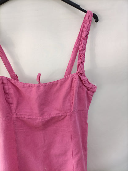 ZARA. Vestido lino rosa T.l
