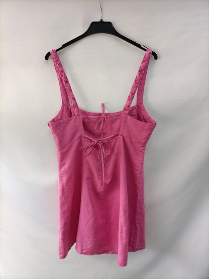 ZARA. Vestido lino rosa T.l