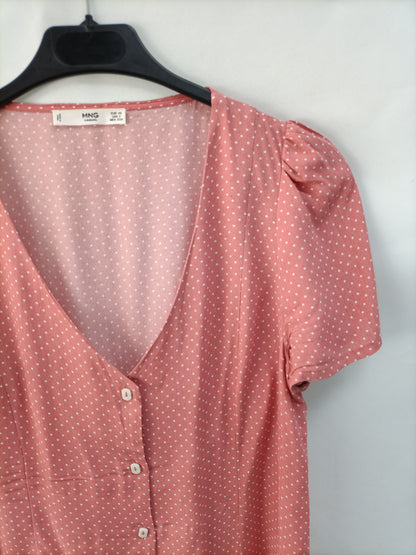 MANGO. Blusa salmón lunares T.xs