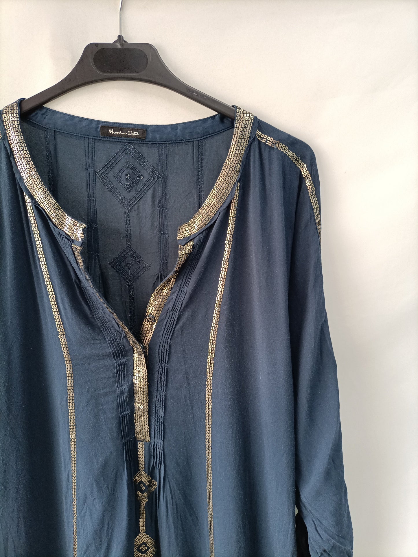 MASSIMO DUTTI. Vestido azul lentejuelas T.s