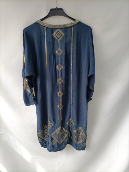 MASSIMO DUTTI. Vestido azul lentejuelas T.s