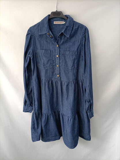 PIECES. Vestido corto denim T.m