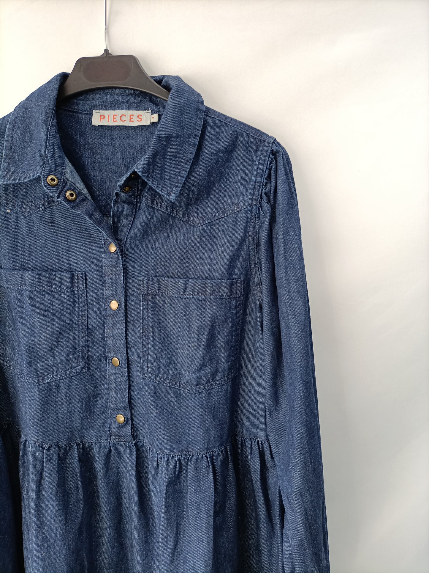 PIECES. Vestido corto denim T.m