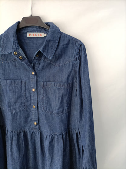 PIECES. Vestido corto denim T.m
